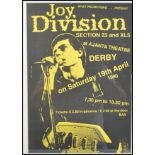 A reproduction of a vintage 1980's Joy Division poster for a concert at the Ajanta Theatre Derby