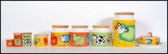A group of 20th century kitchen and table wares by Jane Brookshaw in the Funky Farm pattern