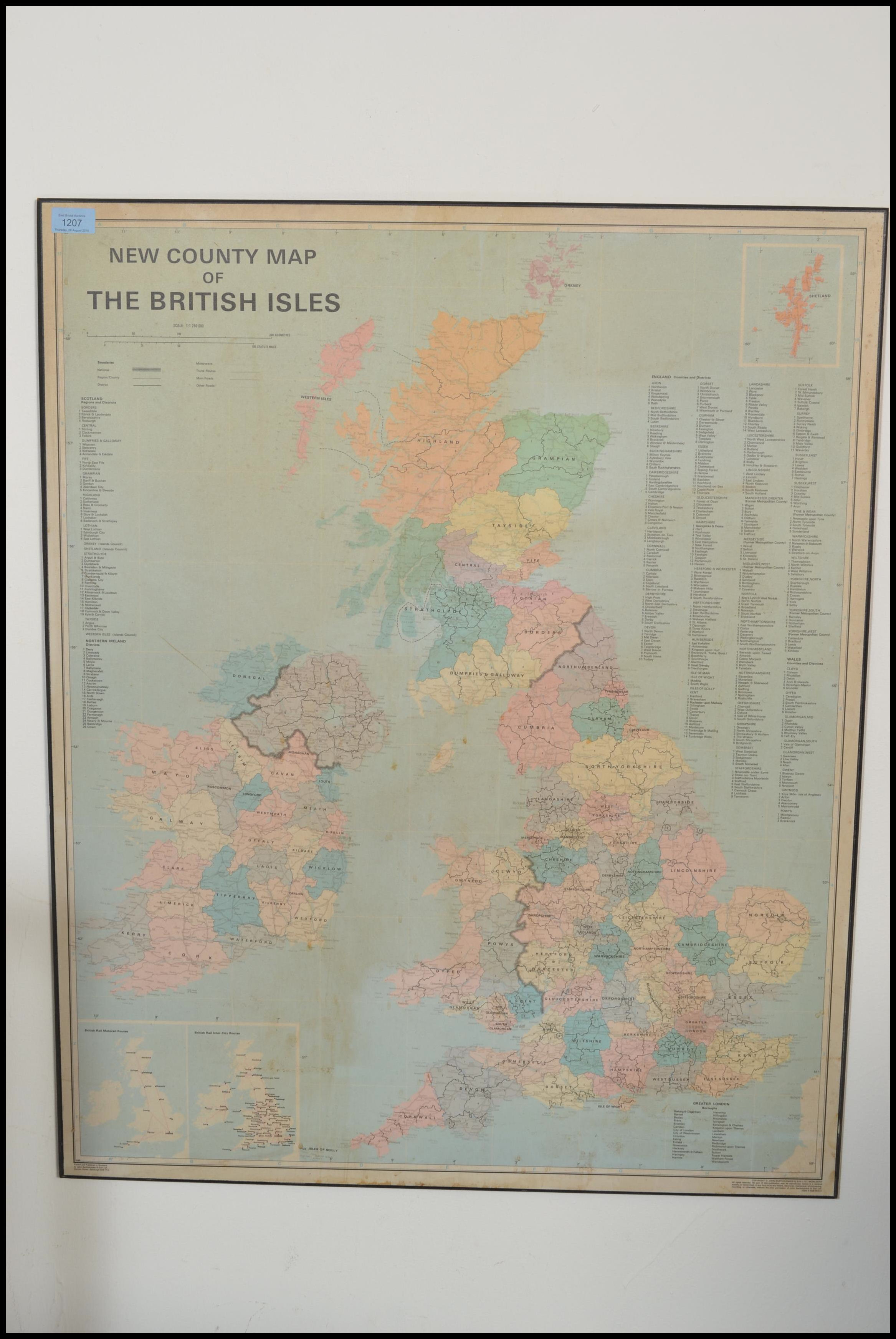 A large vintage mid 20th Century school map of The New Counties Of The British Isles set to board. - Image 7 of 8