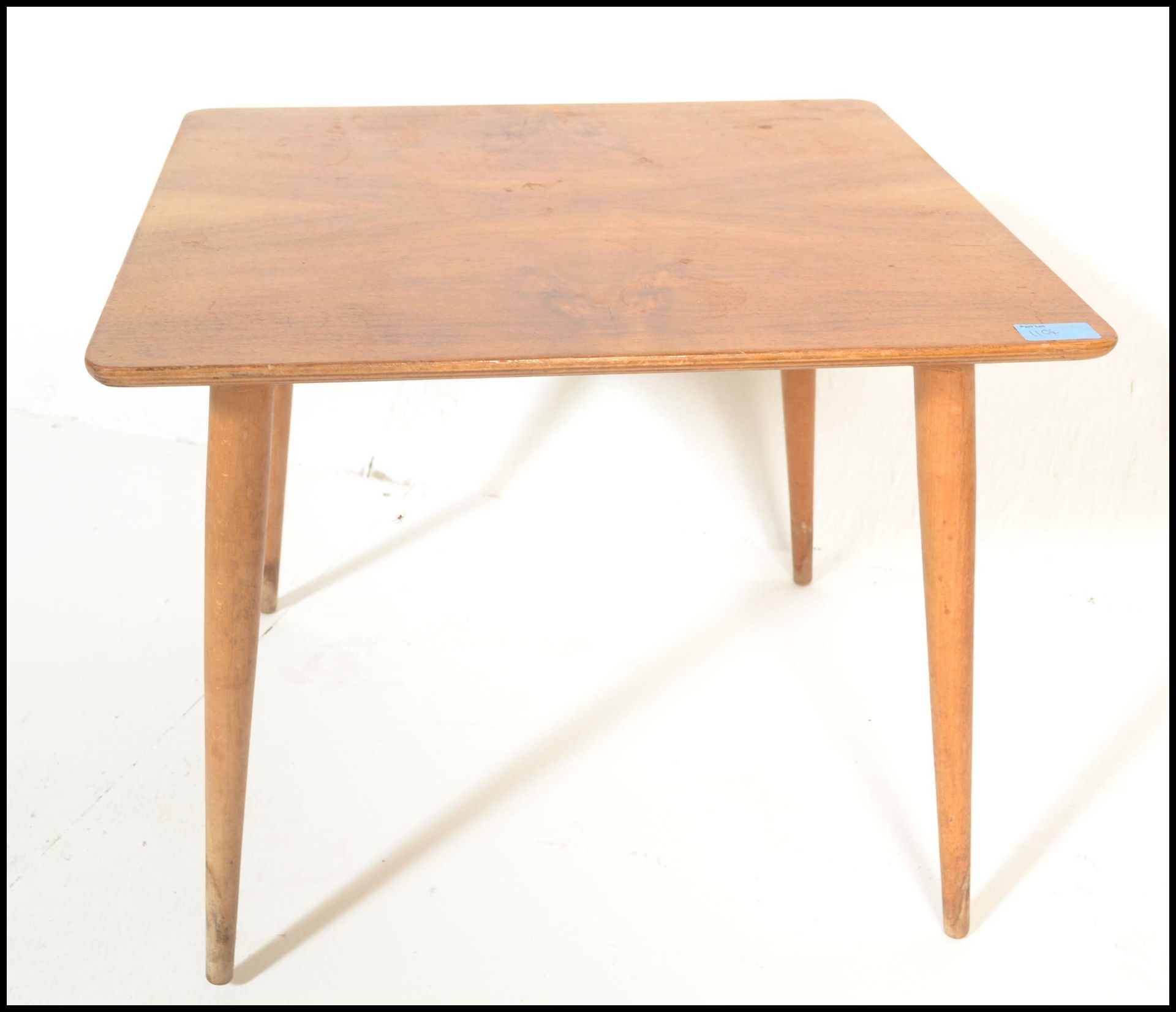 A mid 20th Century retro teak wood open book case raised on splayed legs having compartmentalised - Bild 3 aus 6