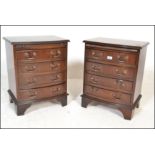 A pair of mid century mahogany bow front Georgian antique style bedside chests of drawers. Each with