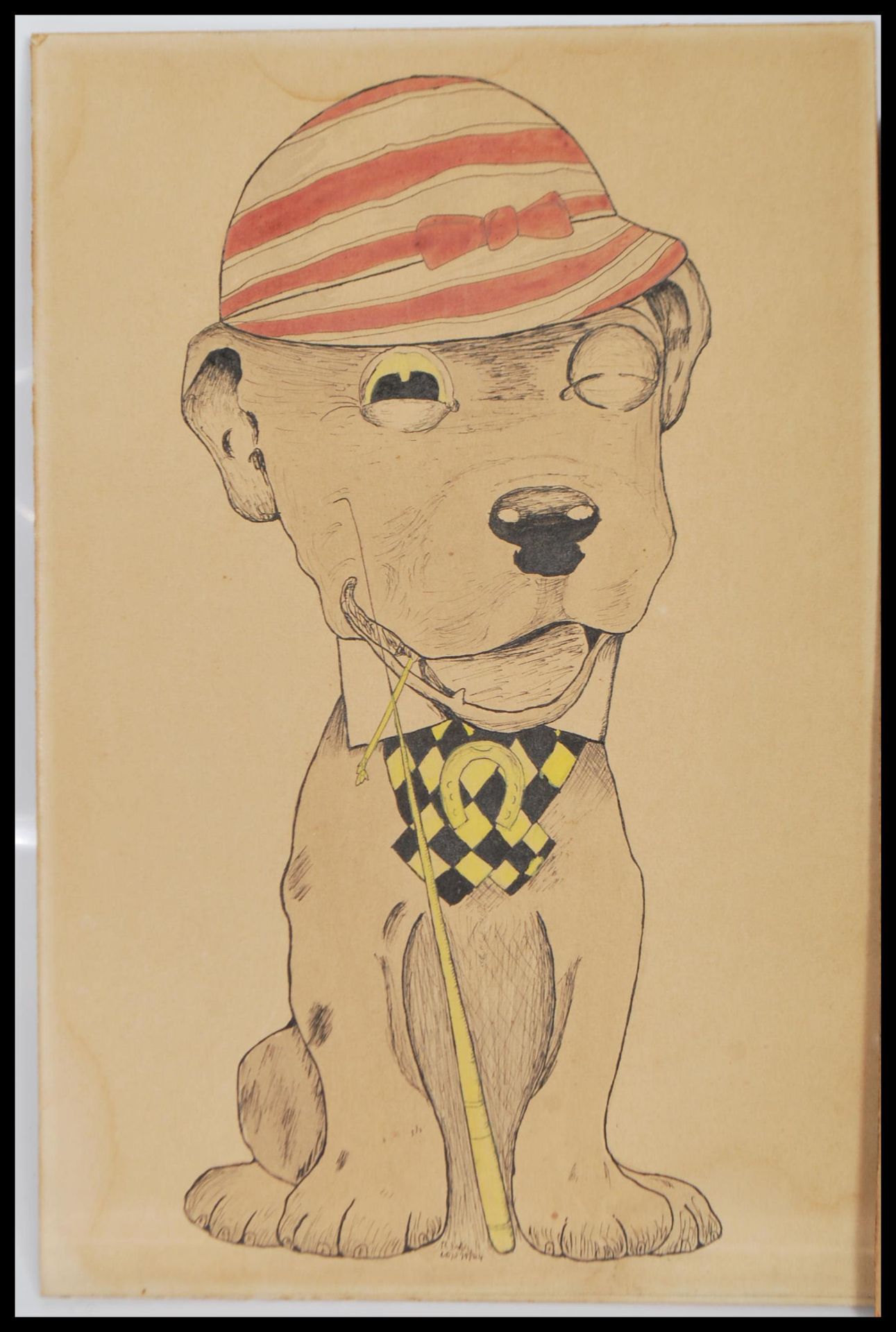 A pair of early 20th Century pen and ink drawings on card of Bonzo the dog coloured in watercolor. - Bild 2 aus 4
