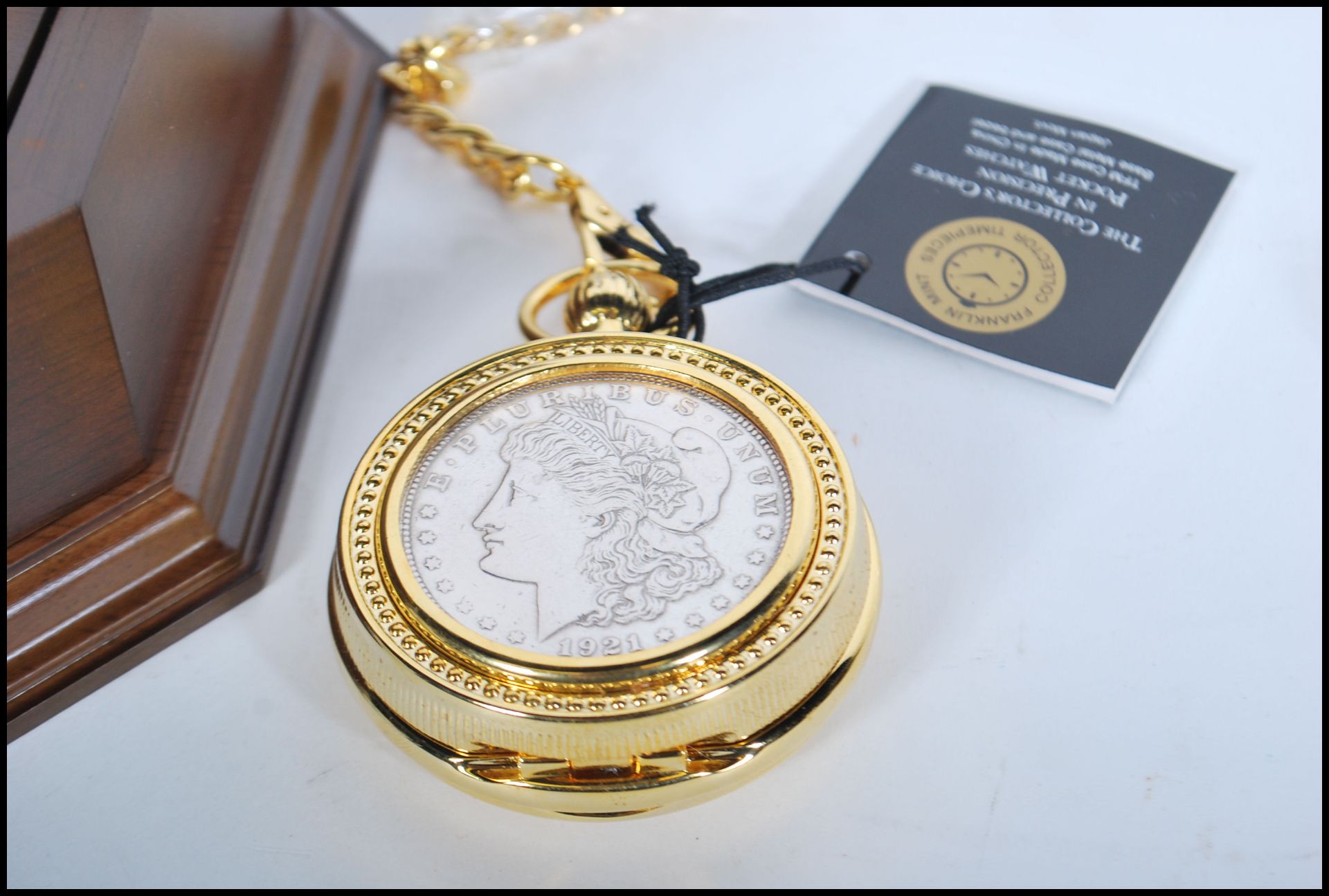 Franklin Mint Morgan Silver Dollar - Gold plated collectors full hunter pocket pocket watch with - Bild 4 aus 7