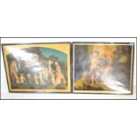 A pair of vintage early 20th Century prints on tin pictures of religious scenes, notation to base of