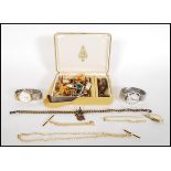 A collection of vintage costume jewellery to include a selection of gold tone cufflinks, a a Sekonda