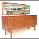 A vintage retro 20th Century teak wood dressing table chest having large rectangular mirror back