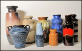 A group of nine vintage 20th century retro West German fat lava style pottery vases of a selection