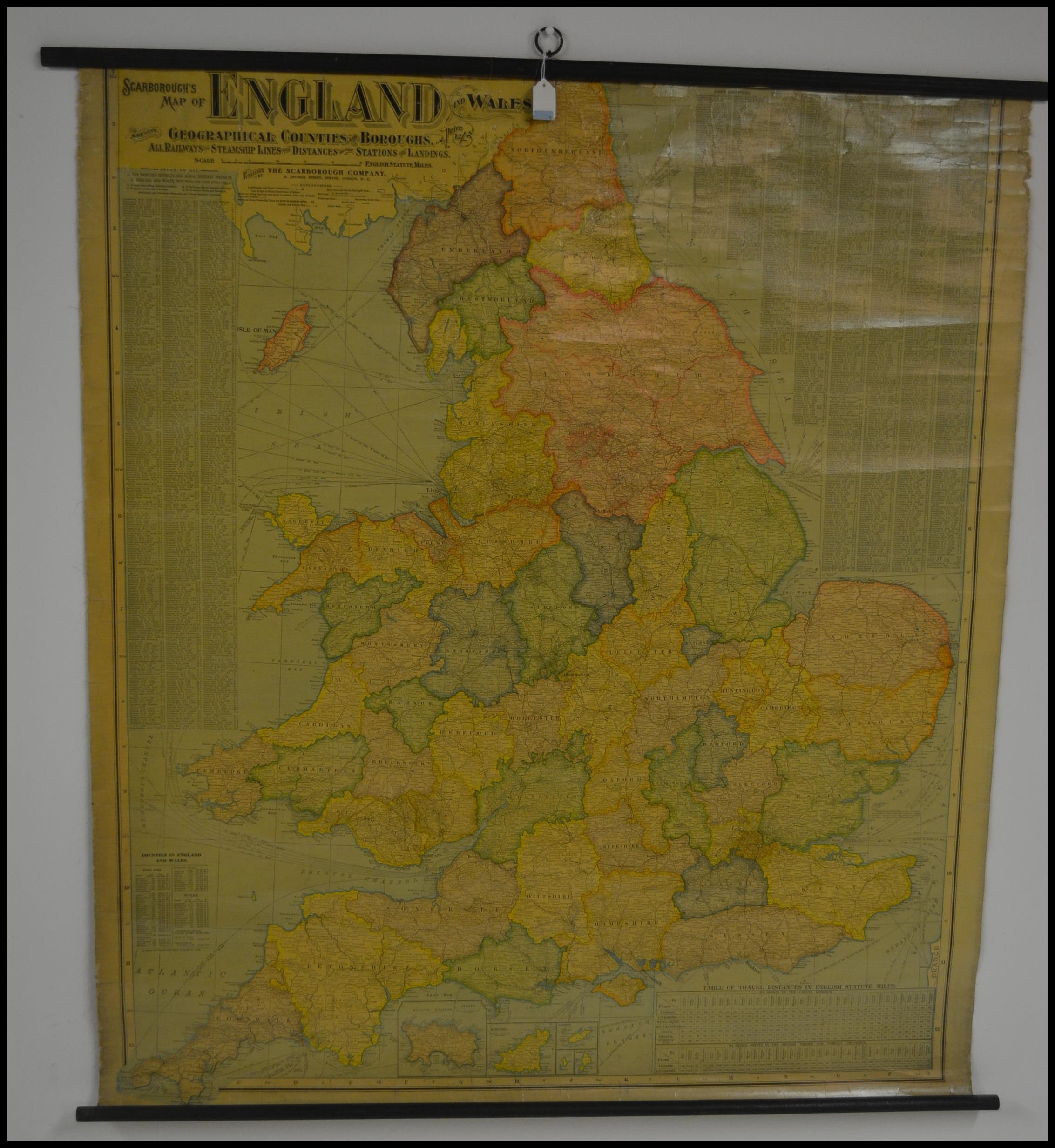 A Vintage Scarborough map of England and wales showing Geographical Counties and Boroughs, all - Image 6 of 8