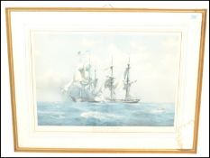 After Derek Gardner - A signed naval related print depicting the USS Wasp capturing the HMS