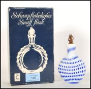 A 20th century Christinenhutte Schnupftabakglas snuff flask white glass bottle with mottled blue