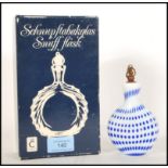 A 20th century Christinenhutte Schnupftabakglas snuff flask white glass bottle with mottled blue