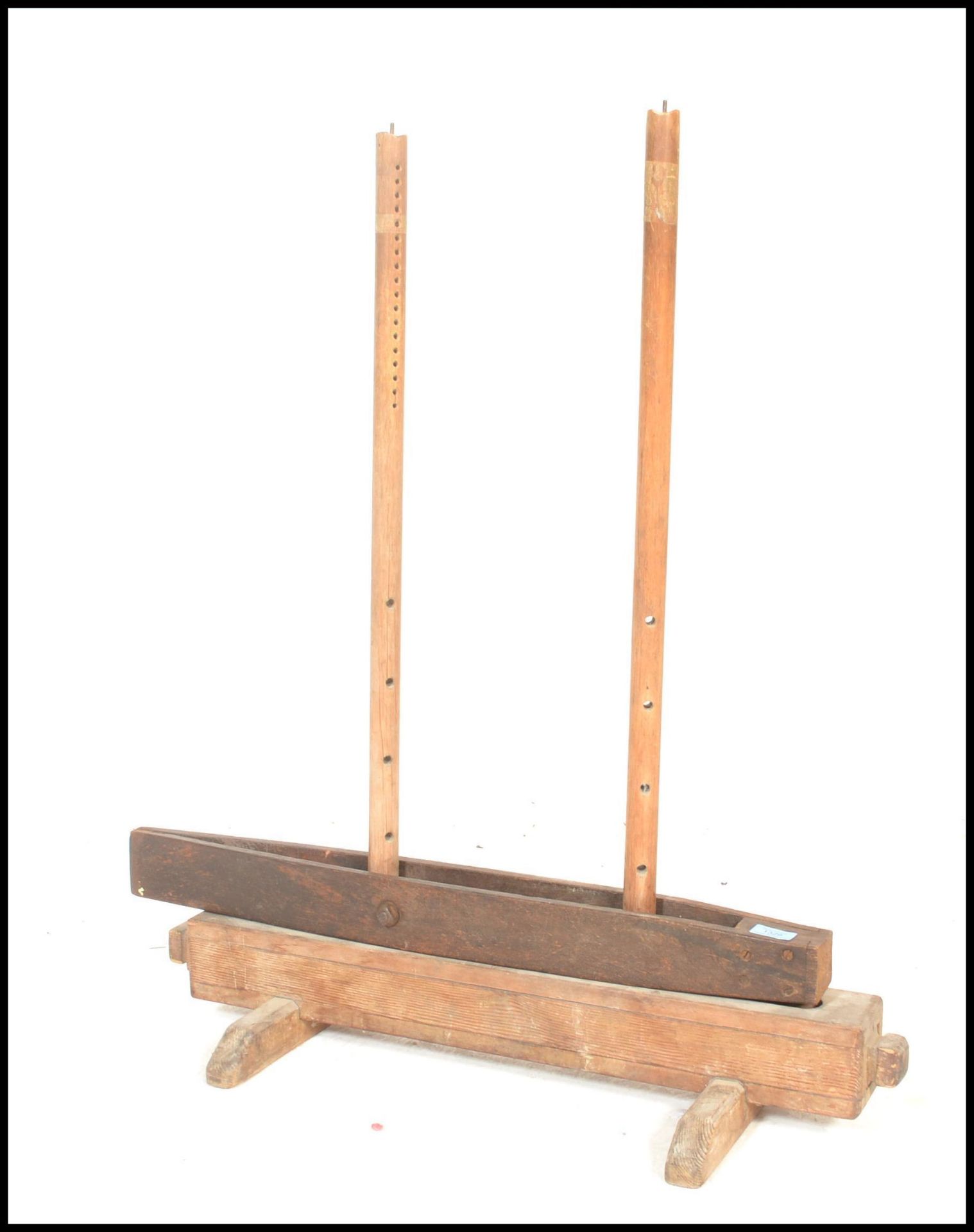 A 19th century Weaving / weavers stand of wooden form with turned uprights on stand having
