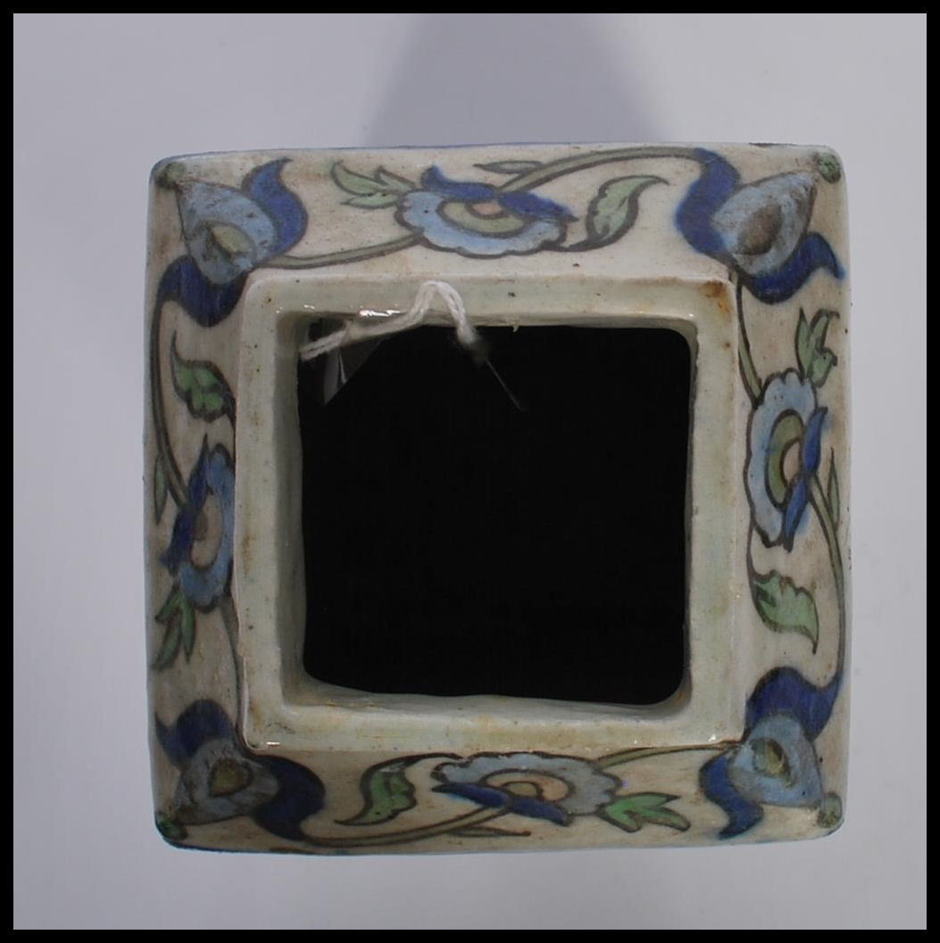 An early 20th Century Anglo Indian art pottery ceramic vase of square form, the vase decorated - Image 5 of 6