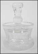 A 20th century Edinburgh crystal cut glass lidded pot in the form of a thistle, with faceted cut