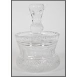 A 20th century Edinburgh crystal cut glass lidded pot in the form of a thistle, with faceted cut