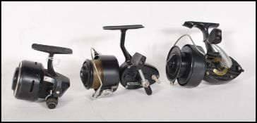 A group of three fishing reels to include a Mitchell 300C, an ABU 501 and a K. P. Morritt's Intrepid