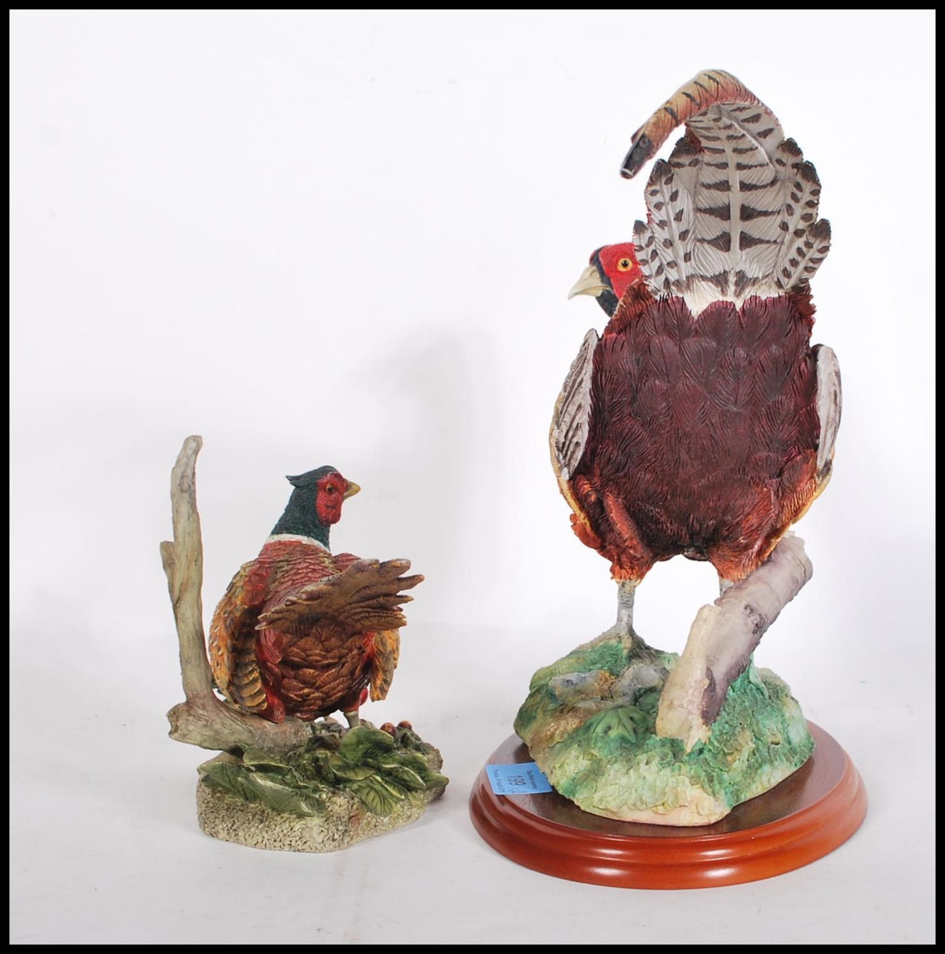 A large ceramic Border Fine Arts pheasant figurine no. A0659 raised on a wooden base together with - Bild 4 aus 7