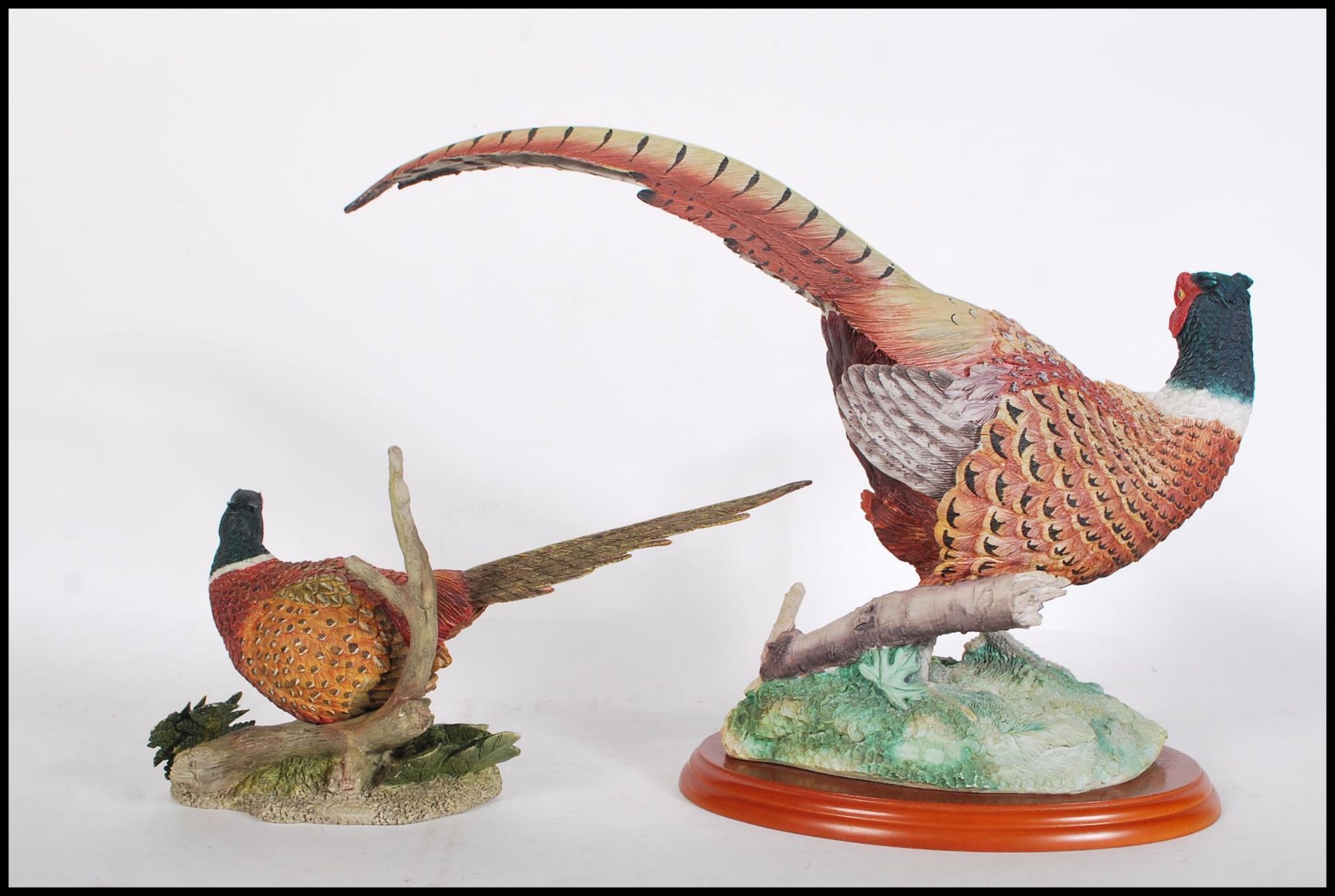 A large ceramic Border Fine Arts pheasant figurine no. A0659 raised on a wooden base together with - Bild 3 aus 7