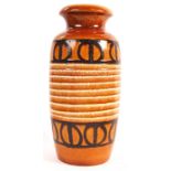 A vintage 20th century very large West German made fat lava Caramel Glaze decorative vase / stick