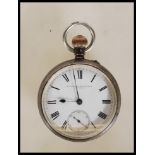 A silver hallmarked pocket watch having open face with crown winder being marked for Haddon &
