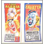 Two French point of sale advertising circus signs, the signs with notation for Cirque Alexia and
