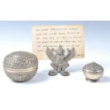 A GROUP OF THAI SILVER INCLUDING A GARUDA MENU HOL