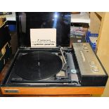 A retro 20th Century teak wood cased Pye Black Box record player stereo, teak body with black