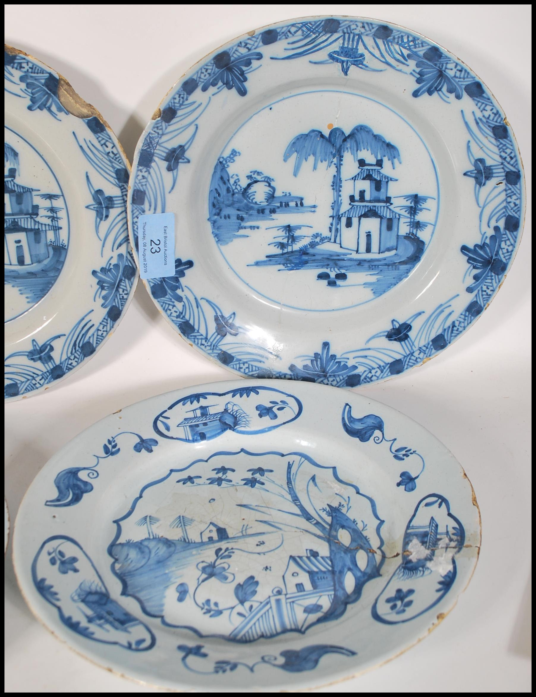 A collection of 18th century and 19th century Delft to include an 18th century blue and white dragon - Image 7 of 7