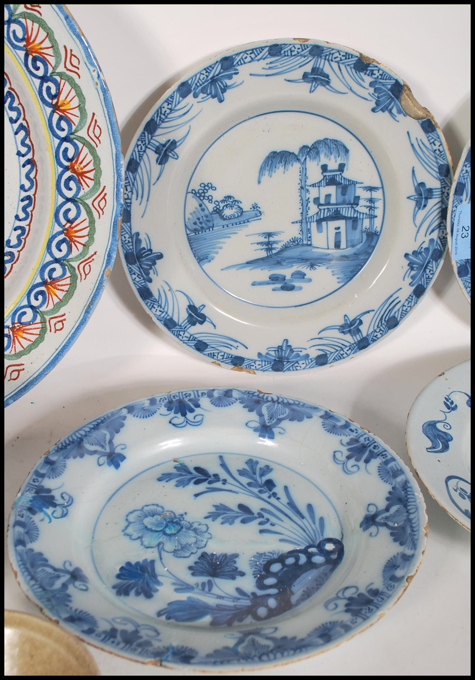 A collection of 18th century and 19th century Delft to include an 18th century blue and white dragon - Image 6 of 7