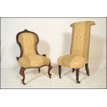 A Victorian 19th century upholstered Prie Dieu nursing prayer chair. Raised on mahogany turned