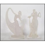 Two cast frosted resin Art Deco style figurines to include a couple dancing and a female dancing