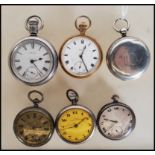 A collection of six Gents vintage 20th Century pocket watches to include a Waltham open faced, a