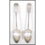 A pair of George III silver Irish hallmarked table spoons by Lawrence Nowlan, Dublin 1804. Fiddle