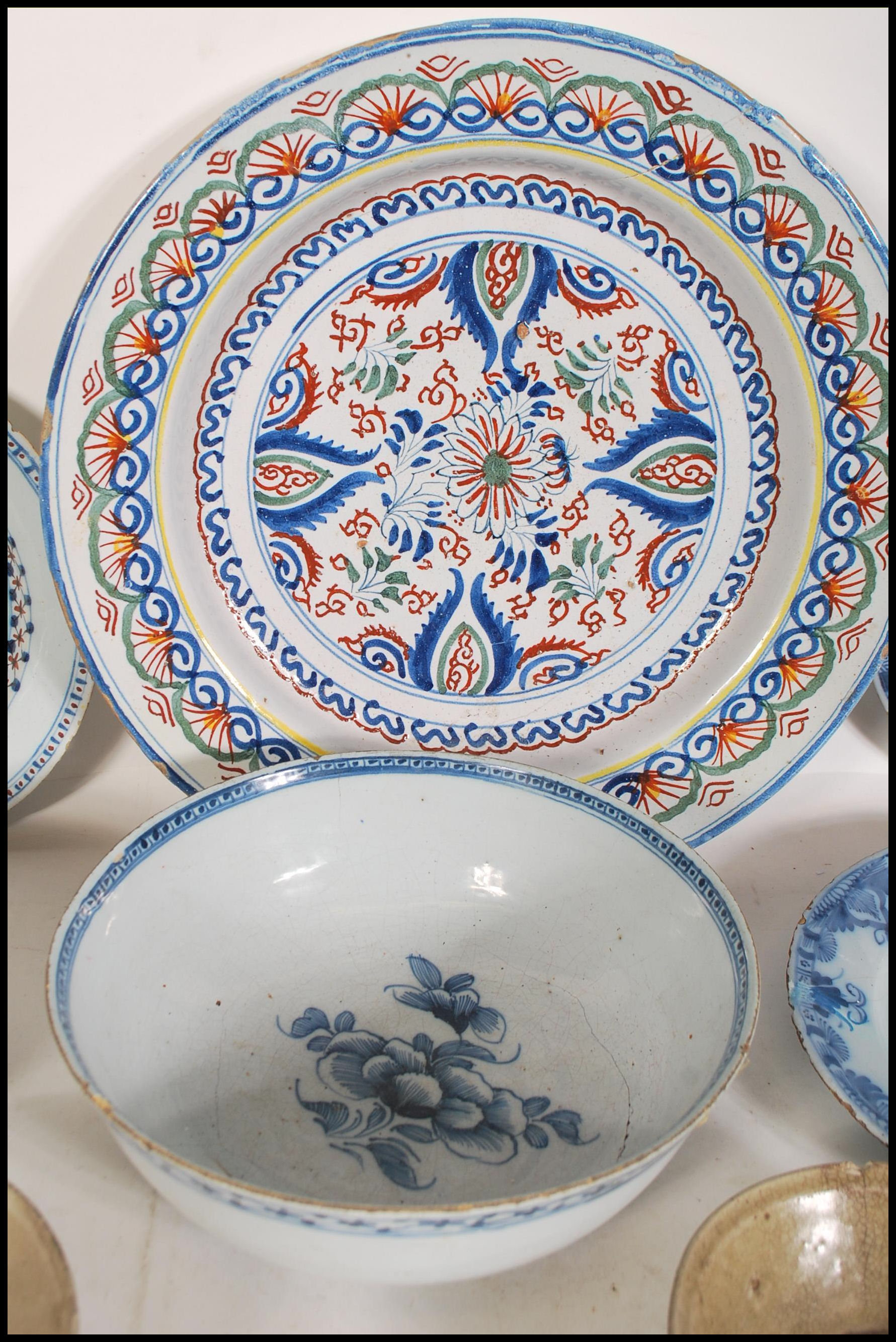 A collection of 18th century and 19th century Delft to include an 18th century blue and white dragon - Image 4 of 7