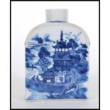 A 19th Century Chinese export blue and white hand painted tea caddy flask of rectangular form with