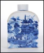 A 19th Century Chinese export blue and white hand painted tea caddy flask of rectangular form with