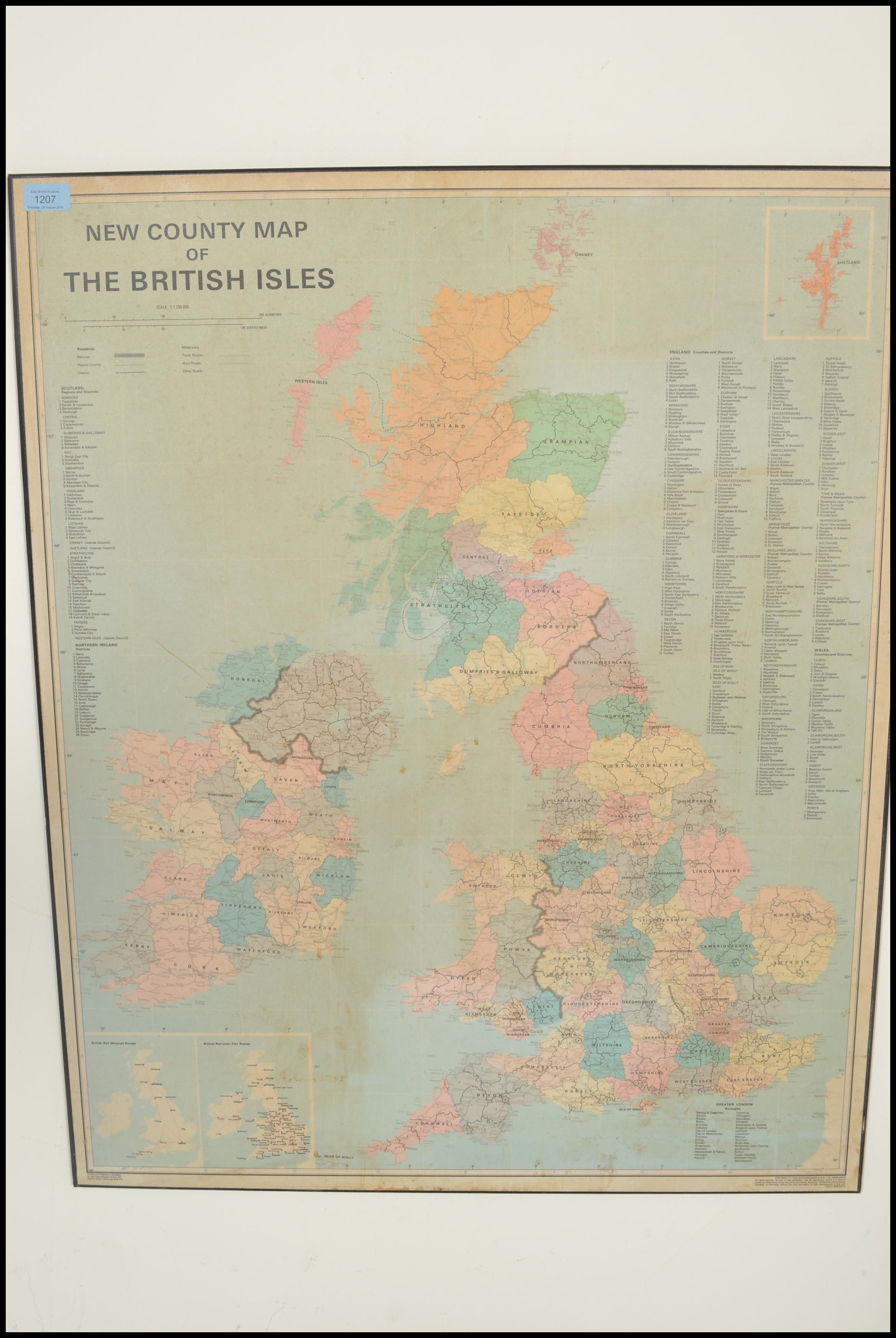 A large vintage mid 20th Century school map of The New Counties Of The British Isles set to board. - Image 2 of 8