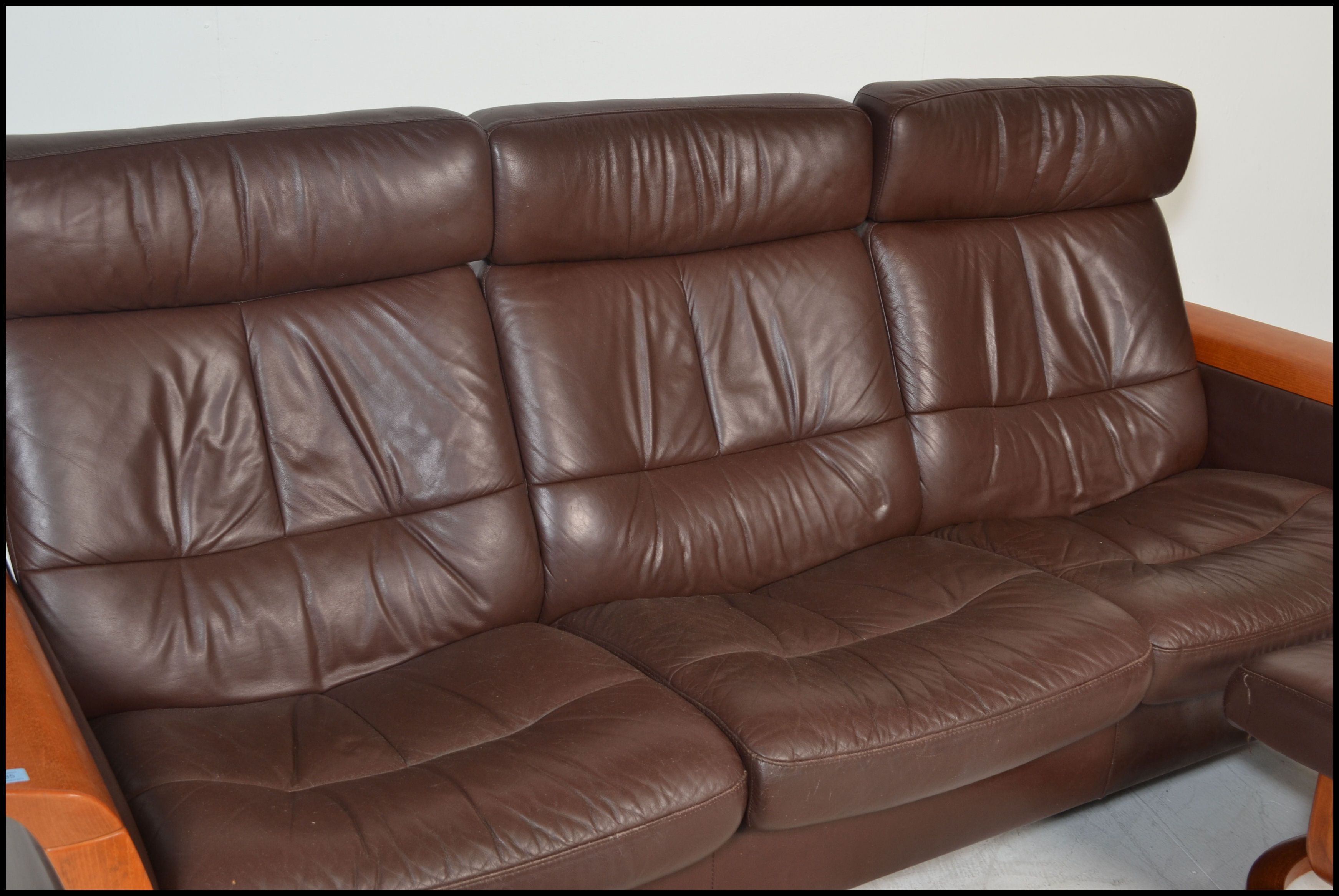 An Ekornes Stressless three seater brown leather Reclining Sofa of Scandinavian design, having - Image 5 of 6