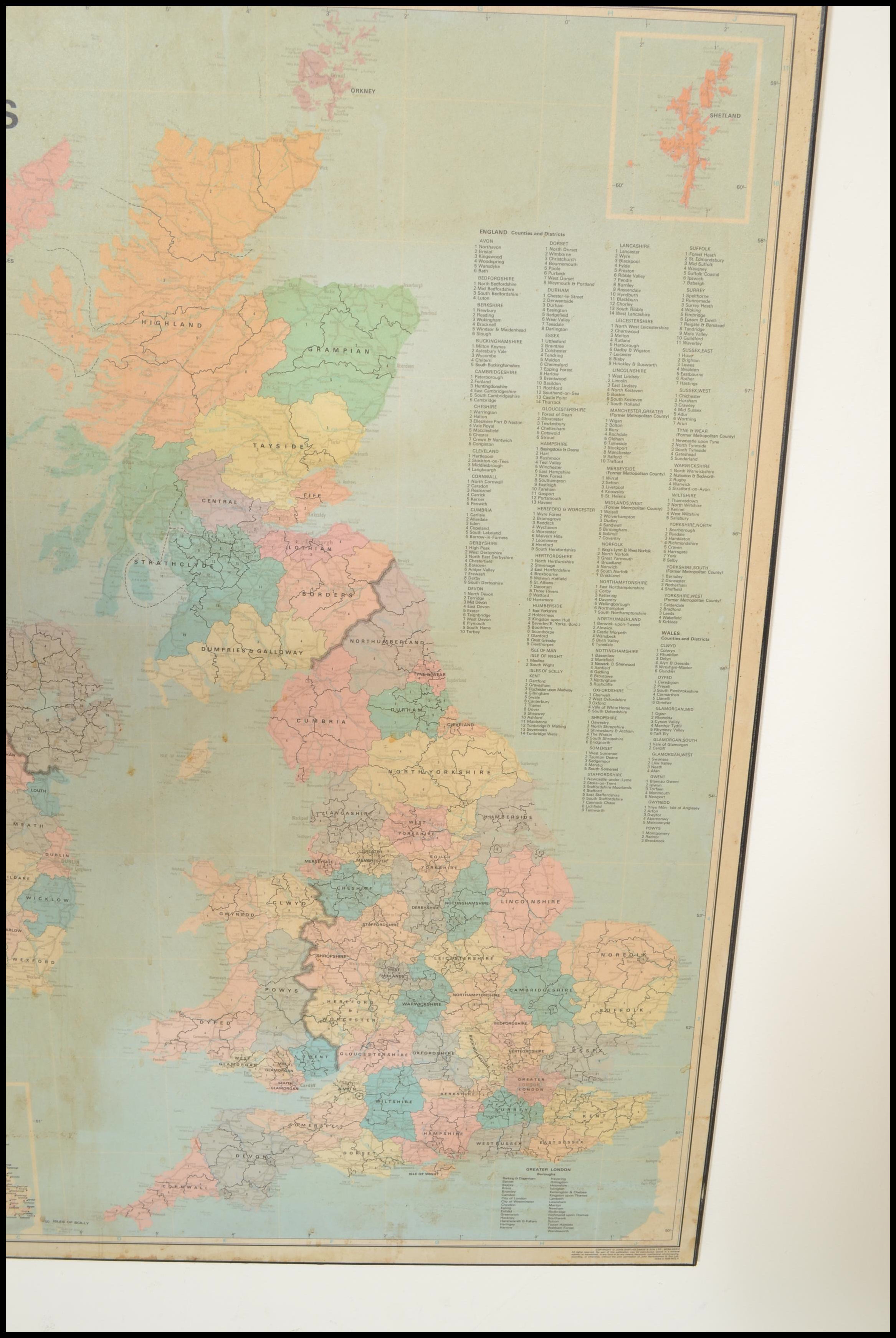 A large vintage mid 20th Century school map of The New Counties Of The British Isles set to board. - Image 5 of 8