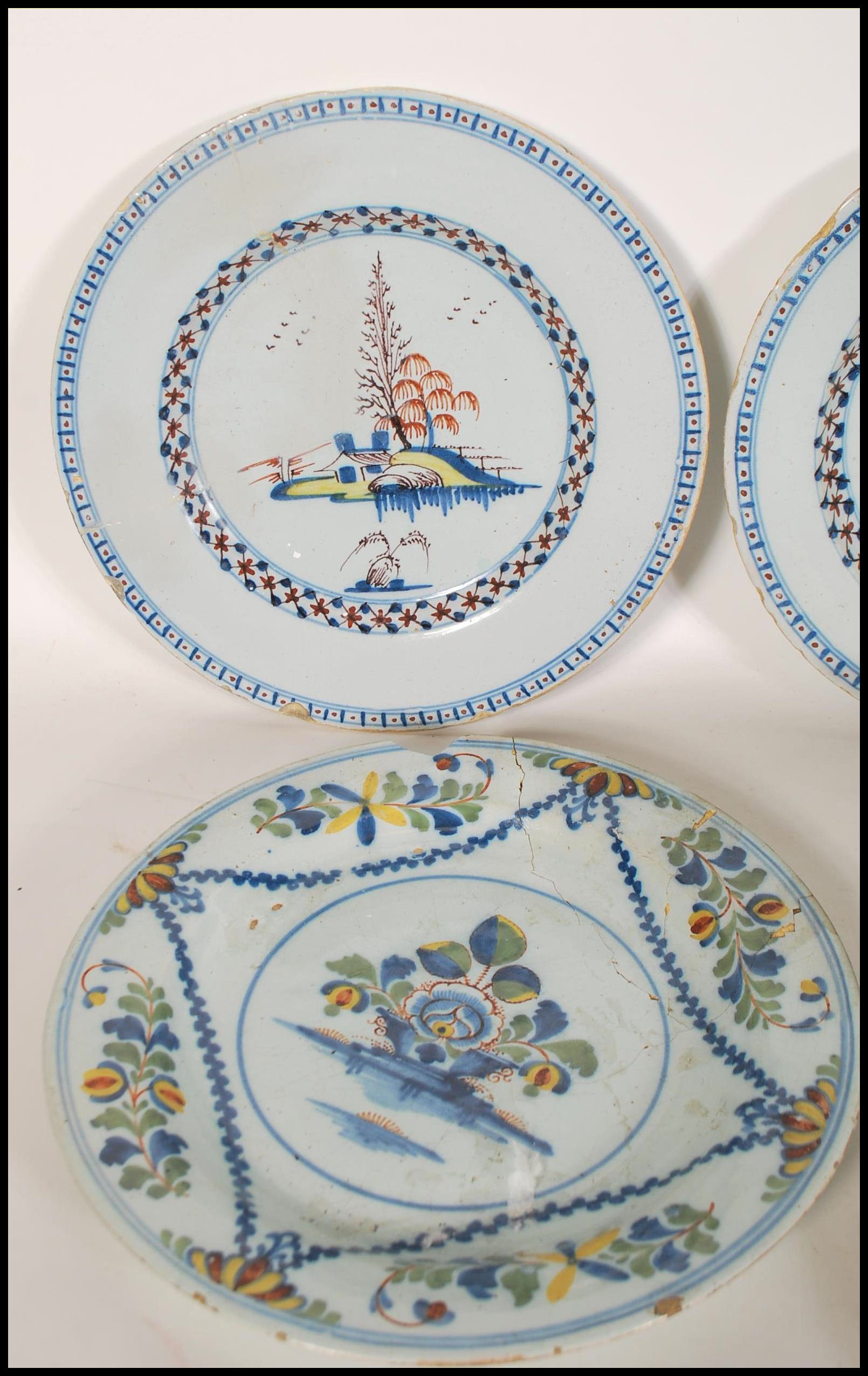 A collection of 18th century and 19th century Delft to include an 18th century blue and white dragon - Image 2 of 7
