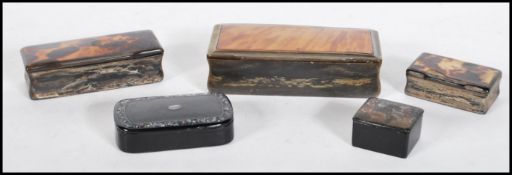 A selection of 19th Century snuff and patch boxes to include three boxes of rectangular form