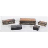 A selection of 19th Century snuff and patch boxes to include three boxes of rectangular form