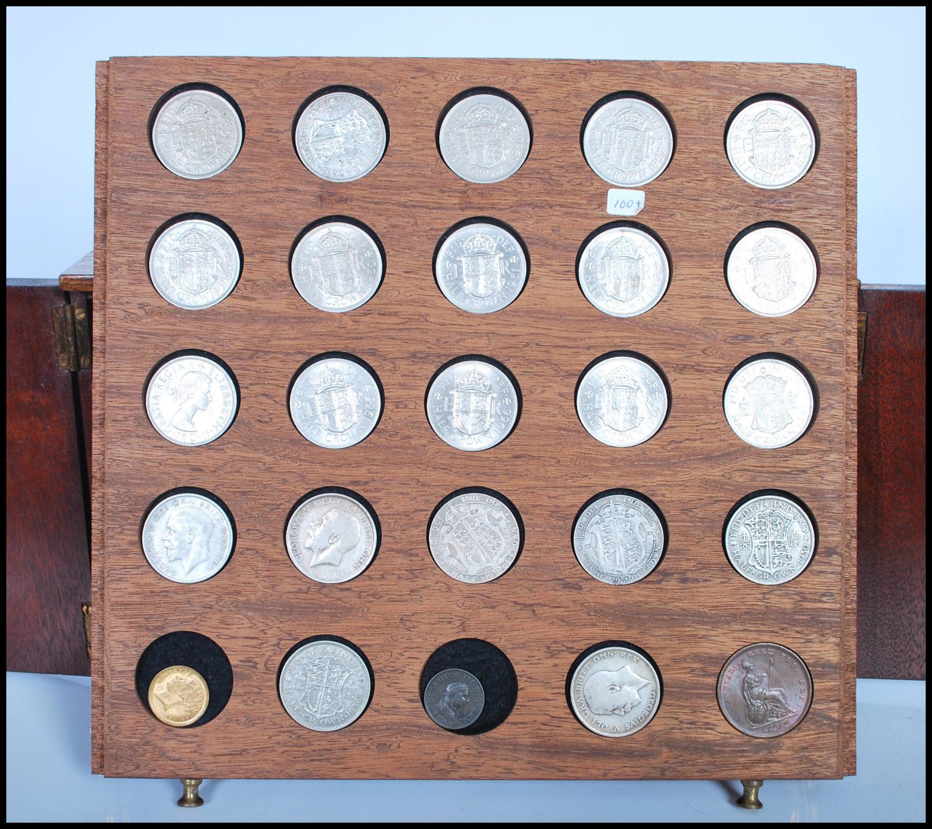 A mahogany coin collectors cabinet, fitted with 14 slide out drawers containing coins dating from - Bild 4 aus 6