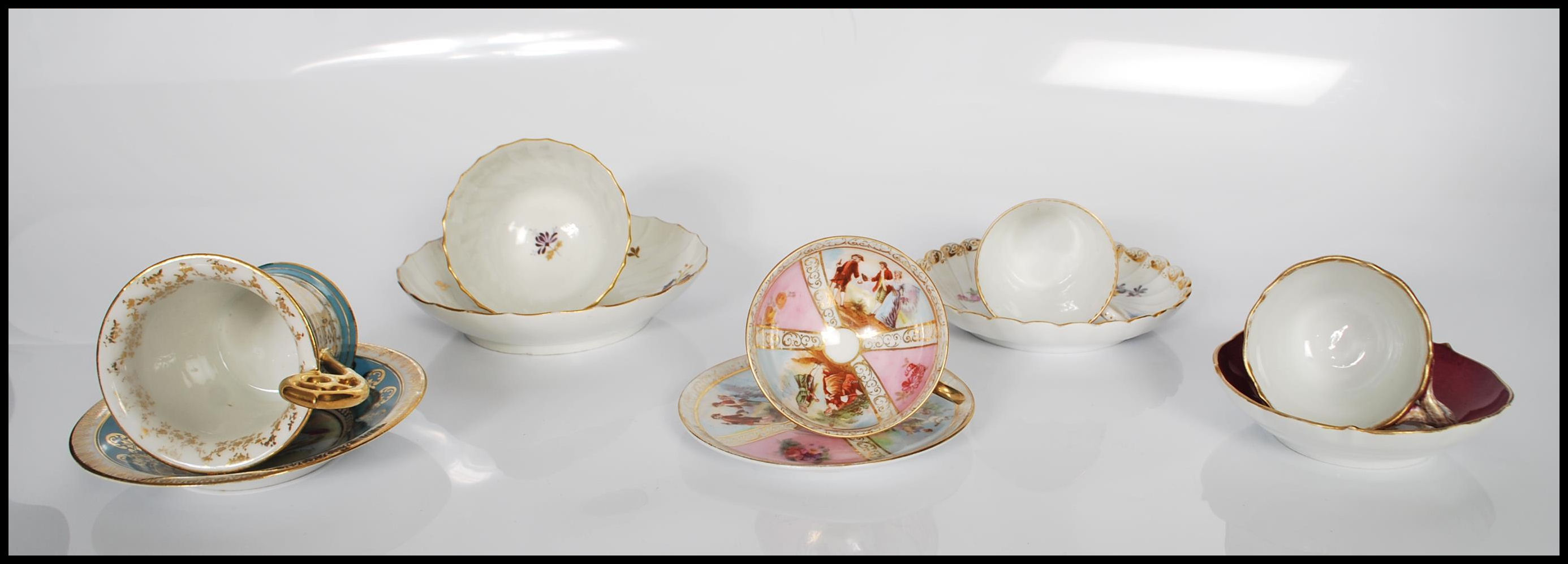 A collection of five late 19th / early 20th Century cabinet cups and saucers to include a hand - Image 3 of 16