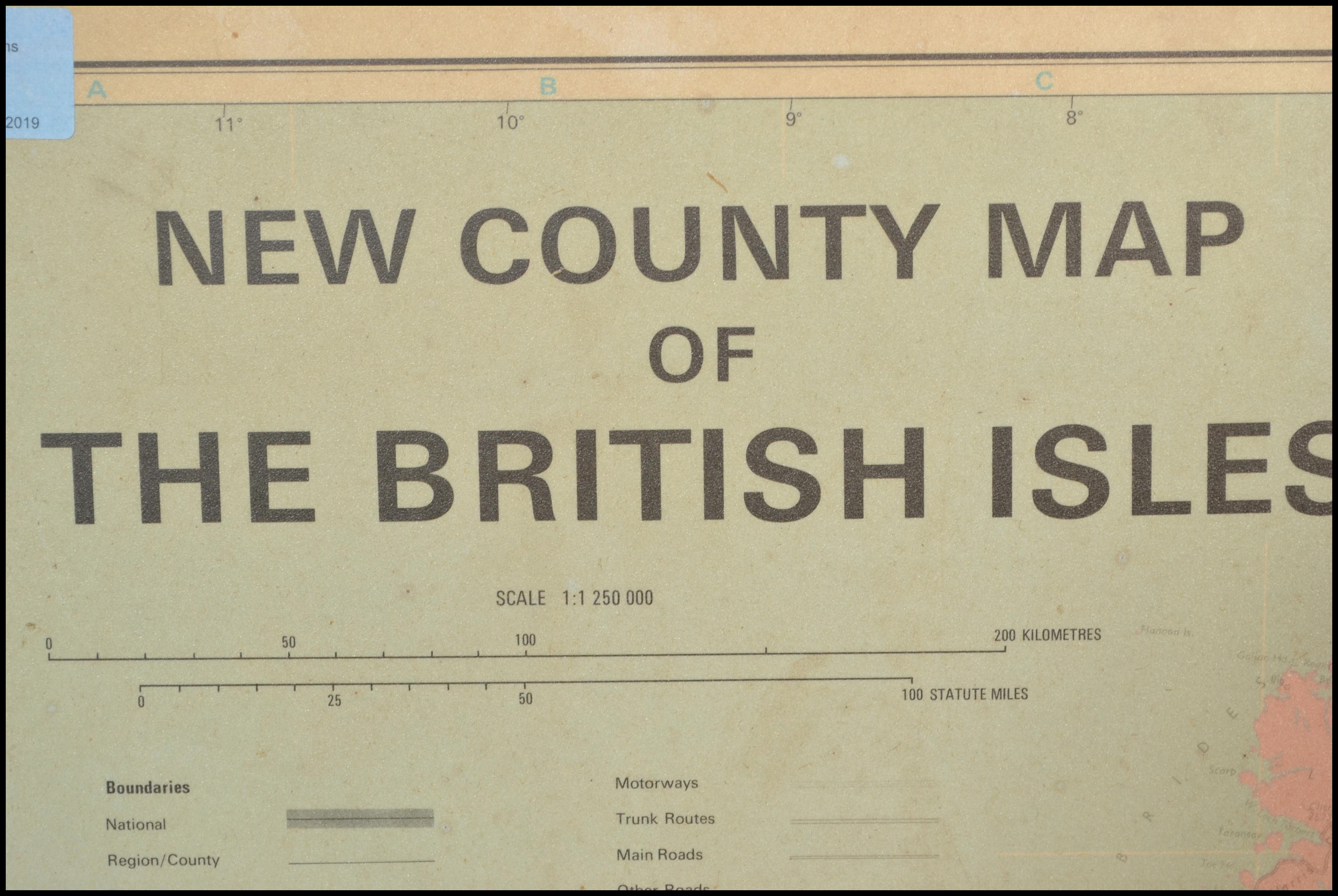 A large vintage mid 20th Century school map of The New Counties Of The British Isles set to board. - Image 3 of 8