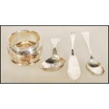 A selection of silver hallmarked items to include a William Fountain silver toddy spoon (