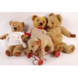 GROUP OF FOUR VINTAGE MERRYTHOUGHT TEDDY BEARS