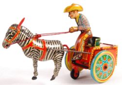 1950'S LEHMANN GALOP ZEBRA CART CLOCKWORK TOY