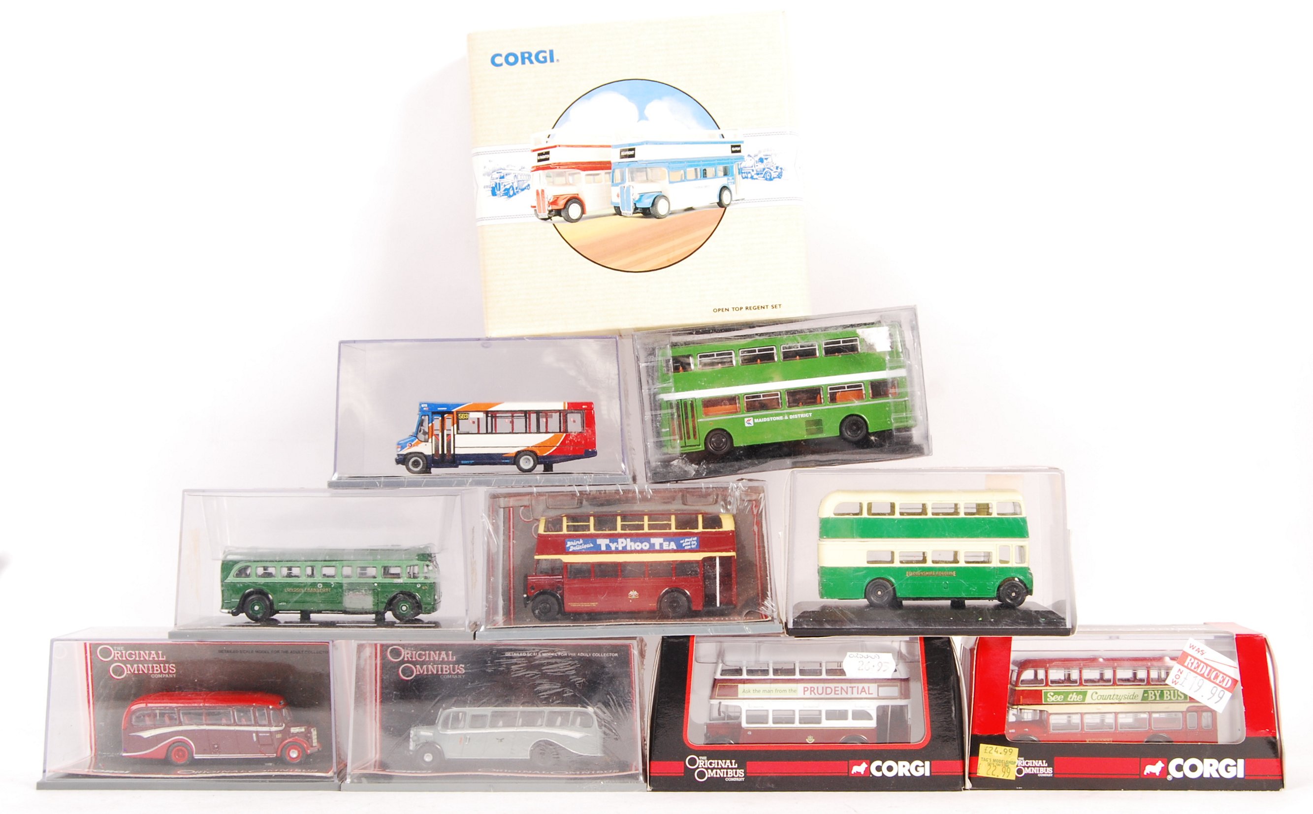 COLLECTION OF TEN BOXED DIECAST CORGI BUSES