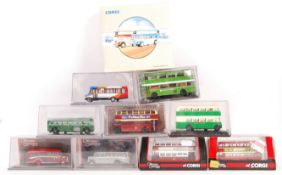 COLLECTION OF TEN BOXED DIECAST CORGI BUSES